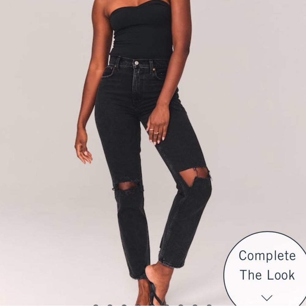 Curve Love 90s Ultra High Rise Straight Jeans - Ripped Black Wash - 25XS